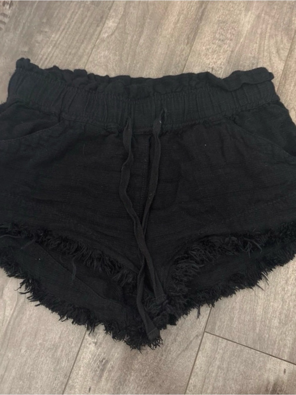 BDG Black High-Waist Frayed Hem Pull-On Shorts